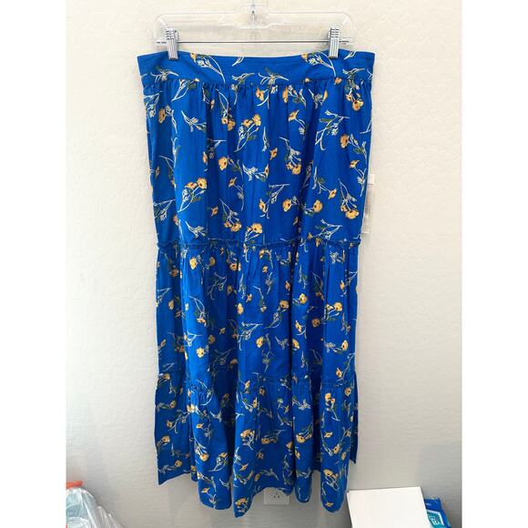 🆕 HAPPY X NATURE | Blue Cottage Floral Prairie Cotton Peasant Maxi Skirt | XL - Picture 1 of 8
